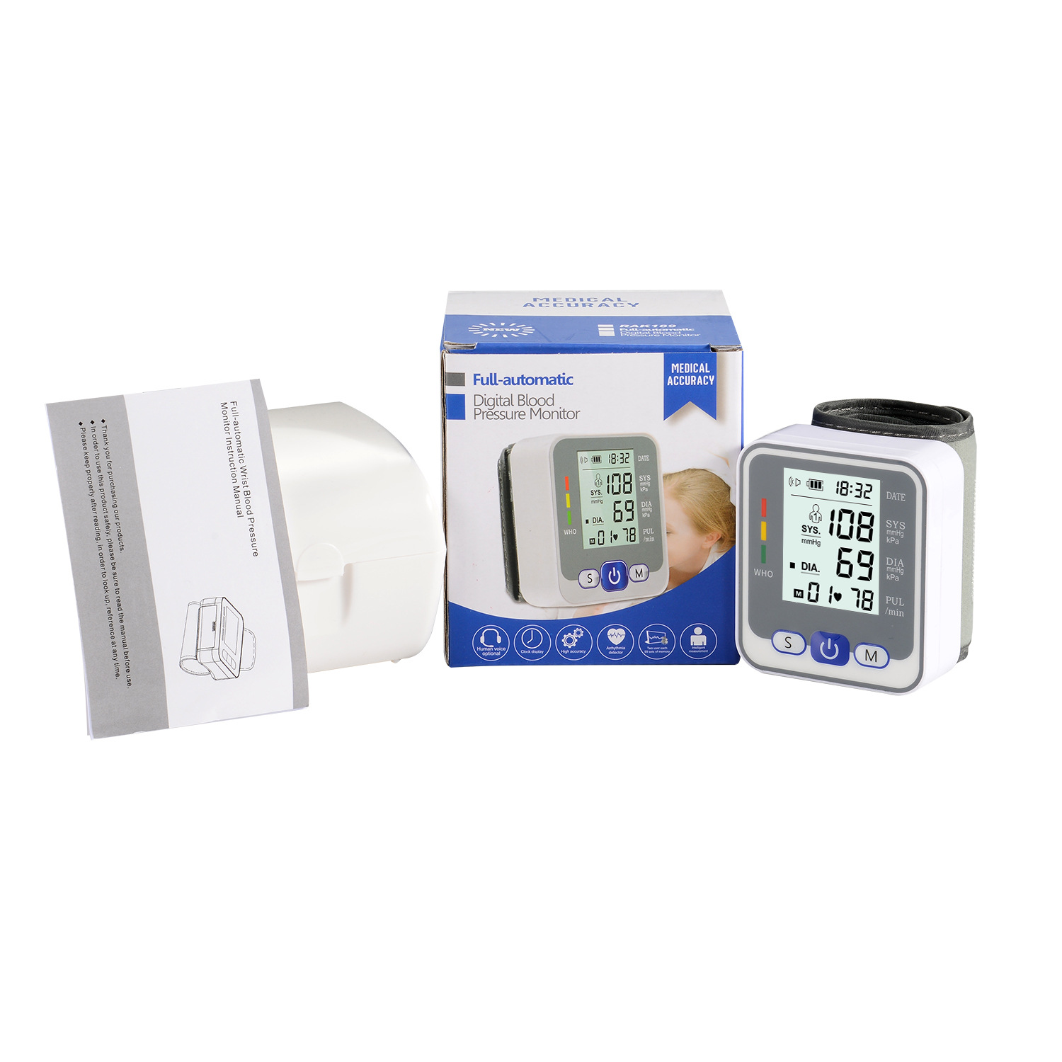 (Grey) Blood Pressure Monitor Wrist Accurate Automatic High Blood Pressure Monitors Portable LCD Screen