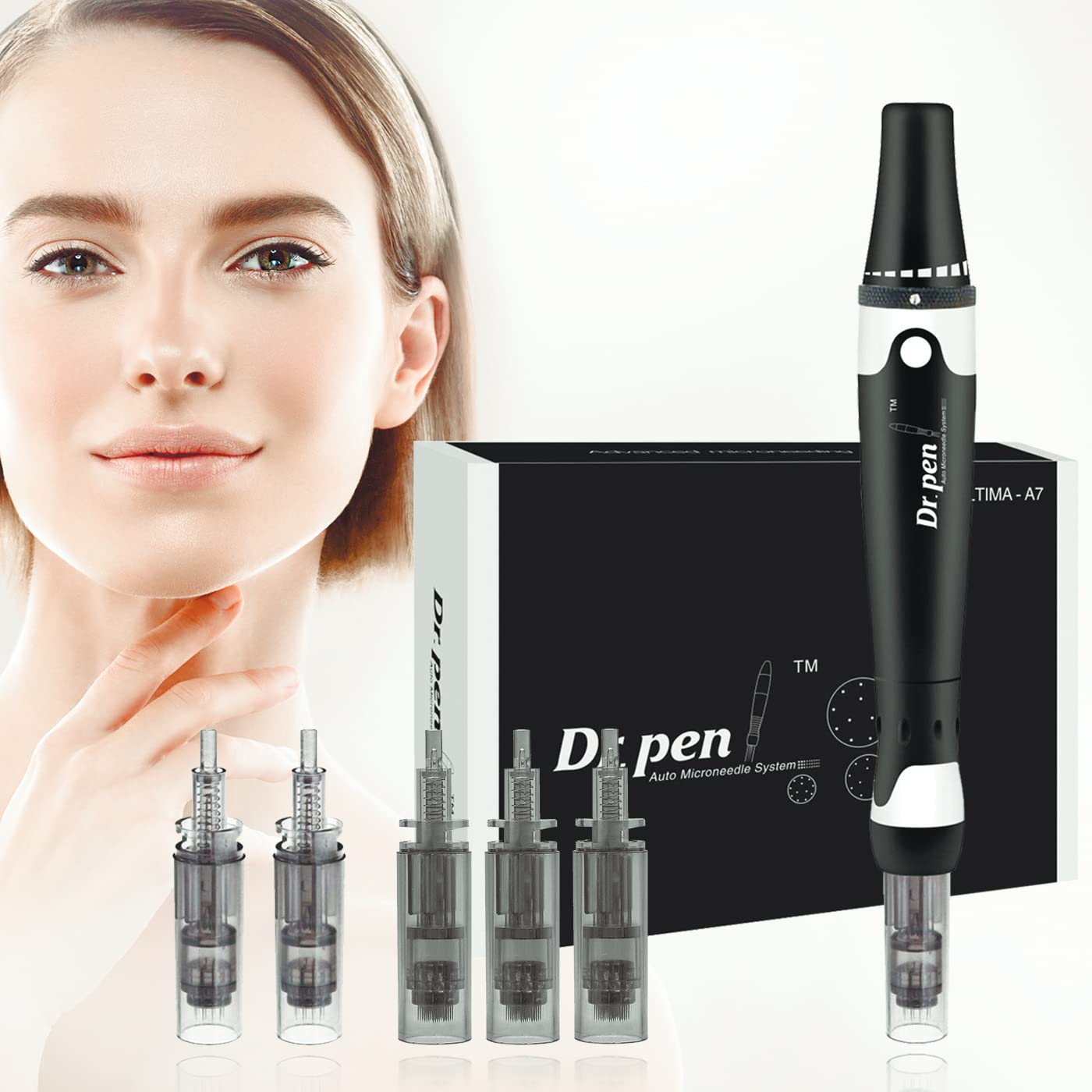Dr. Pen Ultima A7 Microneedling Pen Professional Derma Pen Electric Automatic Beauty Pen Skin Care Tool Kit for Face and Body Home Personal Use with 5pcs 12pins 5pcs 42pin 5pcs 36pin 5pcs Nano Round Pin Cartridges