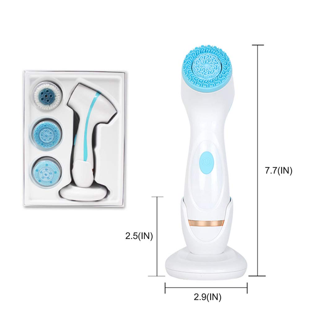 (Blue) Facial Cleansing Brush Electric USB Charging Multi-Function Face Washing Instrument Silicone Face Brush Sonic Cleansing Brush