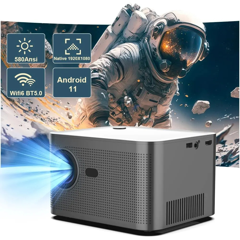 Projector Android 11 Real 4K 1920*1080P Wifi6 580ANSI Allwinner 32G Voice Control BT5.0 Home Cinema