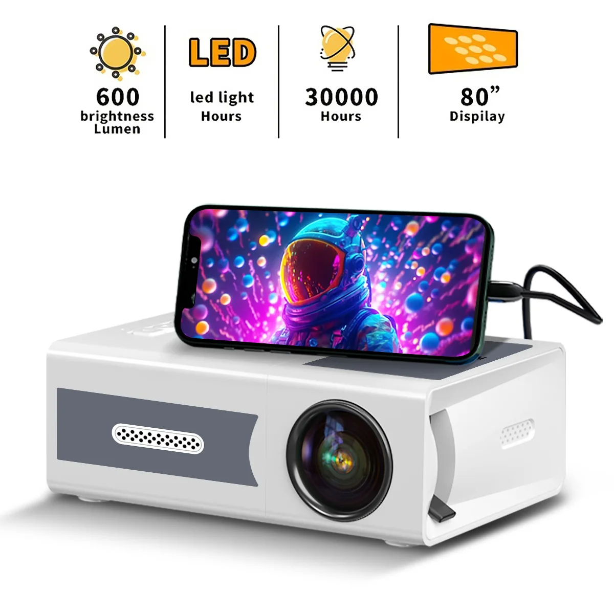 Portable 1080P Mobile Phone Same Screen Mini Projector Outdoor Movie Home Theater Projection At Home