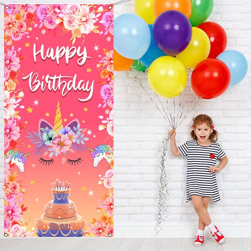 Happy Birthday Cake Garden Banner Unicorn Cartoon Printing Outdoor Sign Lawn Sign House Sign Poster Party Decoration