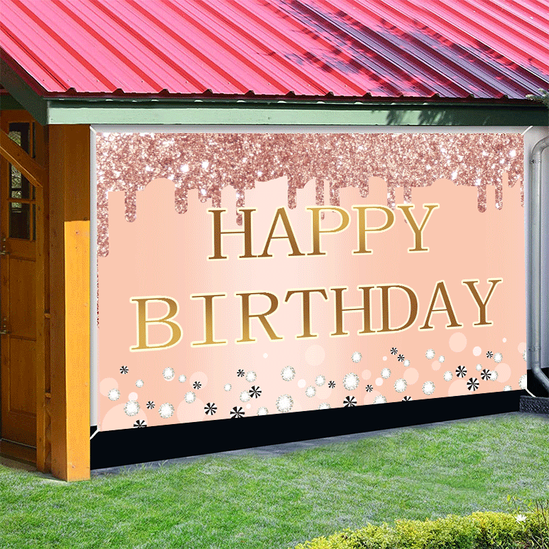 Pink Rose Gold Birthday Banner Decorations for Women Girls Happy Birthday Sign Party Supplies