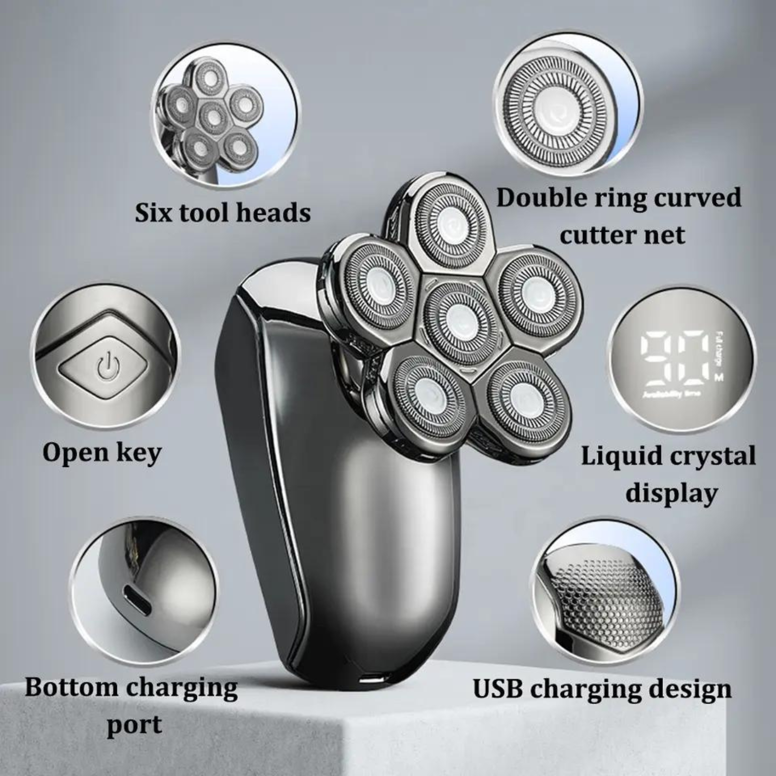 Head Shavers for Men Electric Razor 6 in 1 Hair Bald Head Shaver Cordless LED Trimmer Electric Shavers Waterproof Wet Dry Rotary Shaver Grooming Kit.