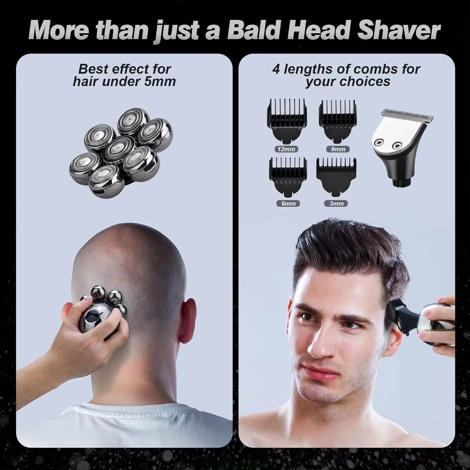 Head Shaver Electric Shavers for Bald Men Upgrade 6-in-1 Wet and Dry Rotary Head Razor for Balding Clippers Grooming Kit Wireless Charging Base