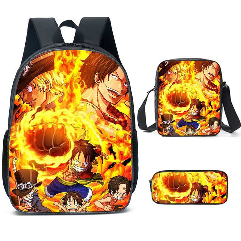 (Style 1) 3Pcs One Piece Luffy Backpack Lunch Bag Pencil Case Set Kids Gift