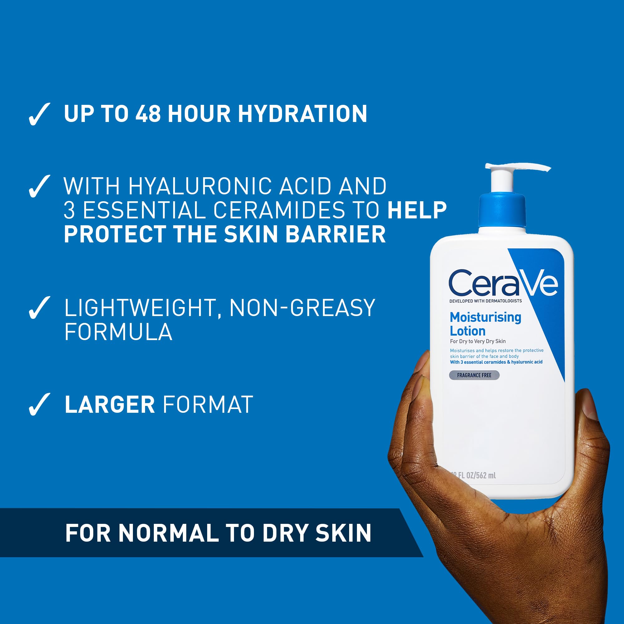 CeraVe Moisturising Lotion Daily Face Body Moisturiser With 3 essential ceramides hyaluronic acid for dry to very dry skin 562 ml 19 fl oz