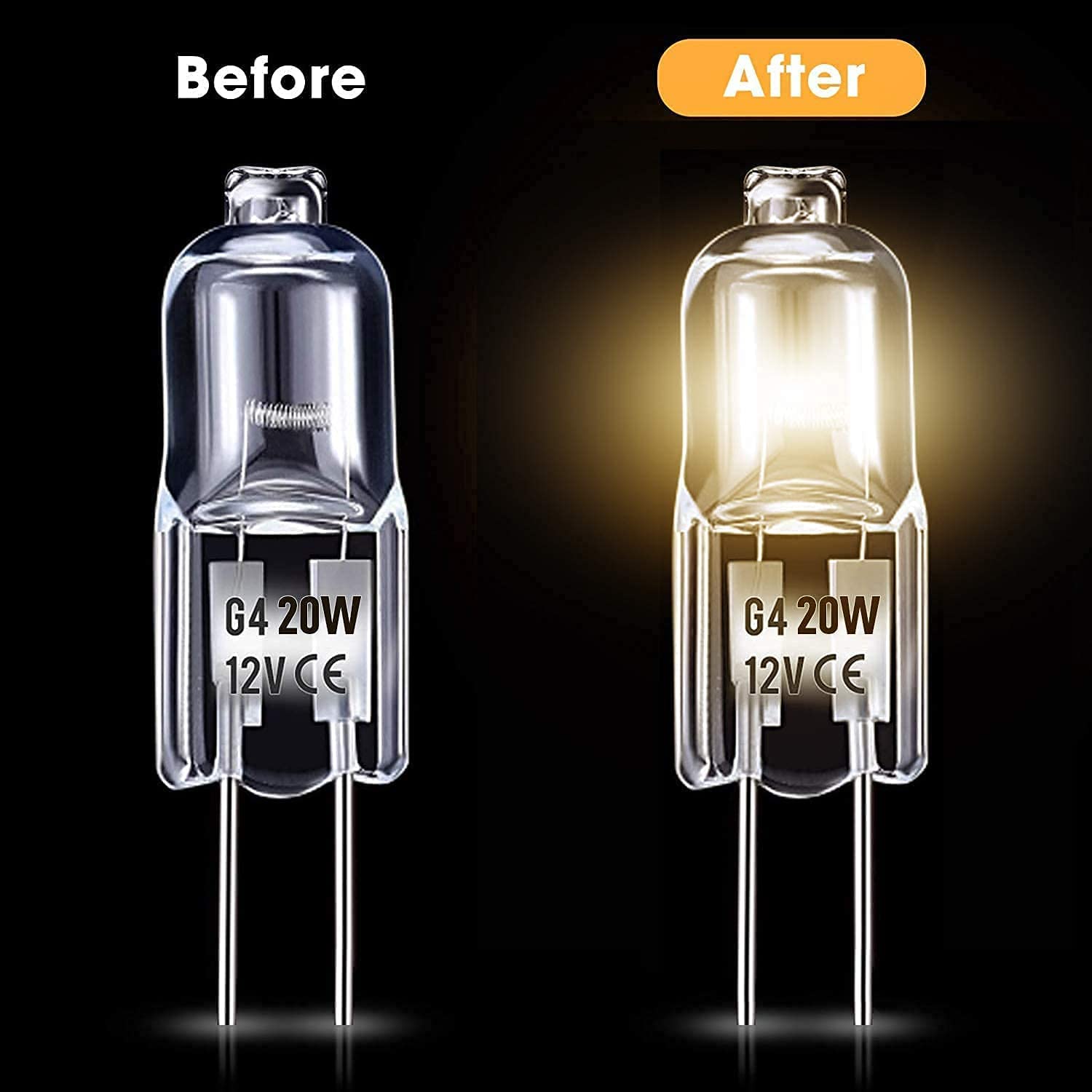 (10 Watts) G4 Halogen Light Bulbs 20W 12V Clear Capsule 2 Pin Lamp Bulb Halogen Pin Base Warm White Dimmable 10 Pack