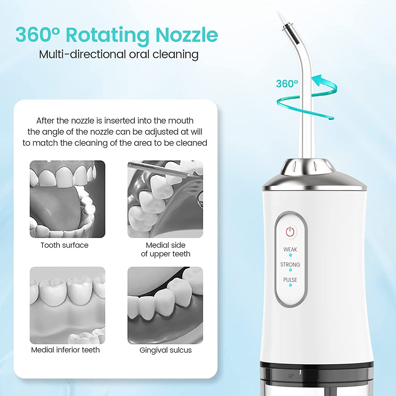 Cordless Dental Water Flosser Portable Dental Water Jet Pick Teeth Cleaner with 4 Jet Tips Floss USB Rechargeable