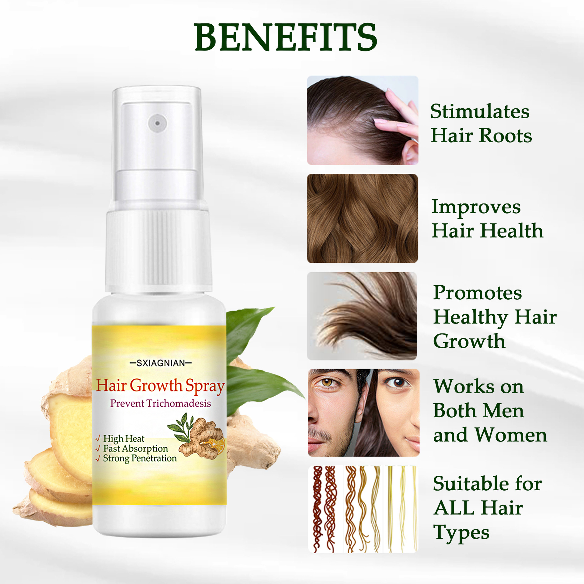 (1 PC) Ginger Hair Growth Serum Spray Fast Growing Hair Essential Oil Natural Anti Hair Loss Products Prevent Hair Damaged Repair Care  Scalp Treatment