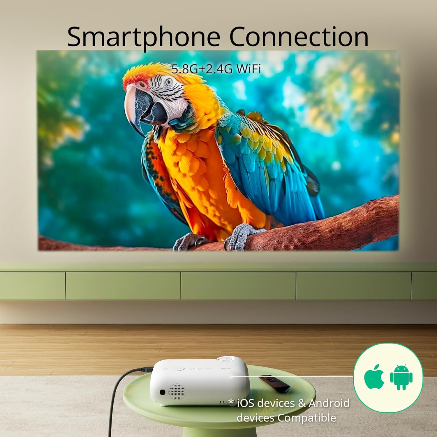 Projector 4K Netflix Prime Video YouTube Portable Projector WiFi Bluetooth 23000 Lumens Smart Phone Projector with Zoom Updated with Built in Hulu/Dolby