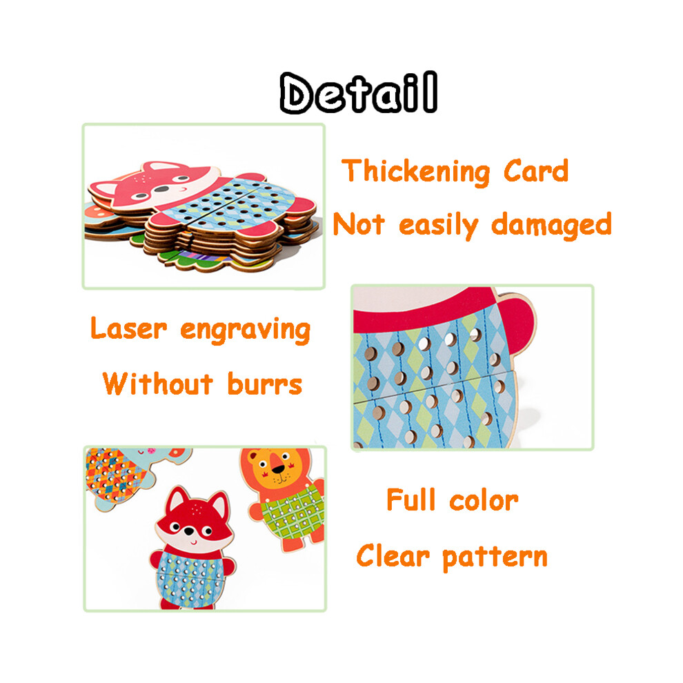 Toddler Animals Threading Lacing Game Montessori Fine Motor Training Thinking Educational Toys Early Learning Materials for Baby