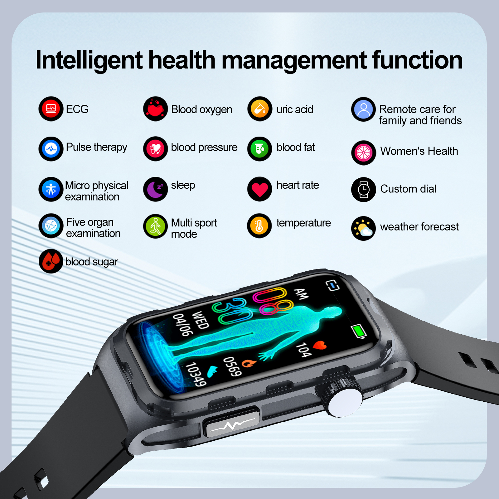 Blood Glucose Monitor Health Smart Watch Men ECG PPG Blood Pressure Measurement IP68 Waterproof Sports Fitness Tracker Heart Rate Women Smartwatch For Android IOS