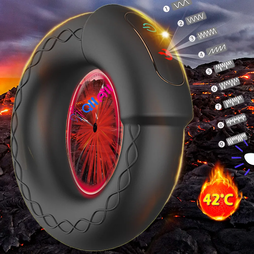 Heating Cock Penis Vibrating Ring for Man Cockrings Male Delay Ejaculation Massager Long Lasting Erection Masturbating Adult Sex Toy Vibrator For Men