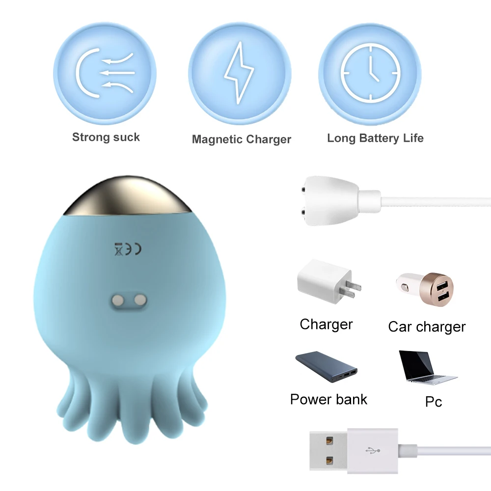(Blue) Sucking Vibrator Vagina Intimate Goods Nipple Sucker Oral Licking Masturbator Clitoris Stimulation Octopus Powerful Female Sex Toys for Women Adult Toys