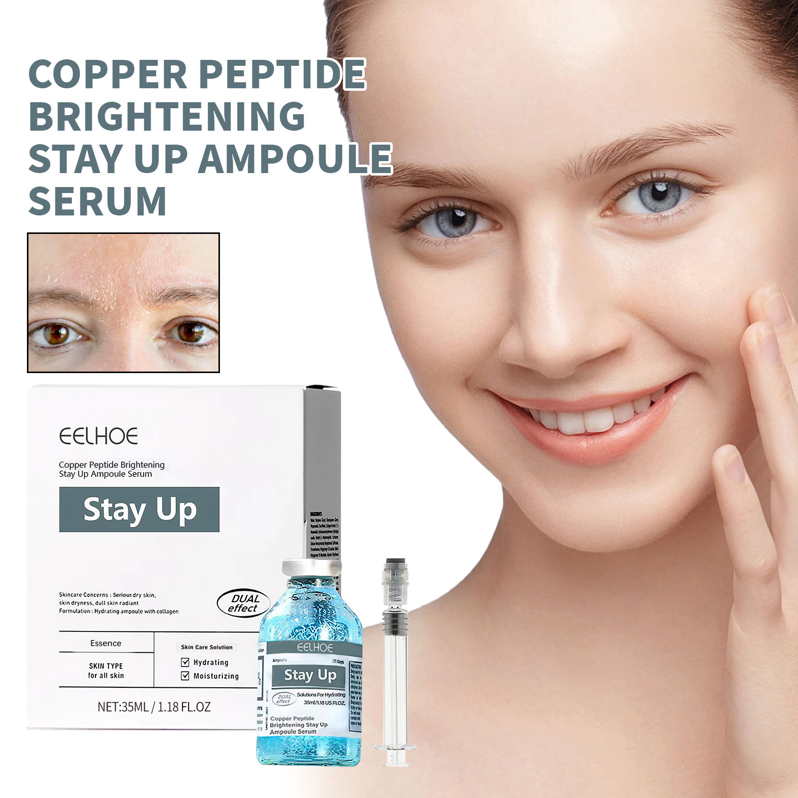 (1pc) EELHOE Hyaluronic Acid Moisturizing Serum Deep Nourish Smooth Skin Whiten Brighten Skin Care Products Hydrate Face Essence Firm Facial Skin Restores Dark Skin 35ml
