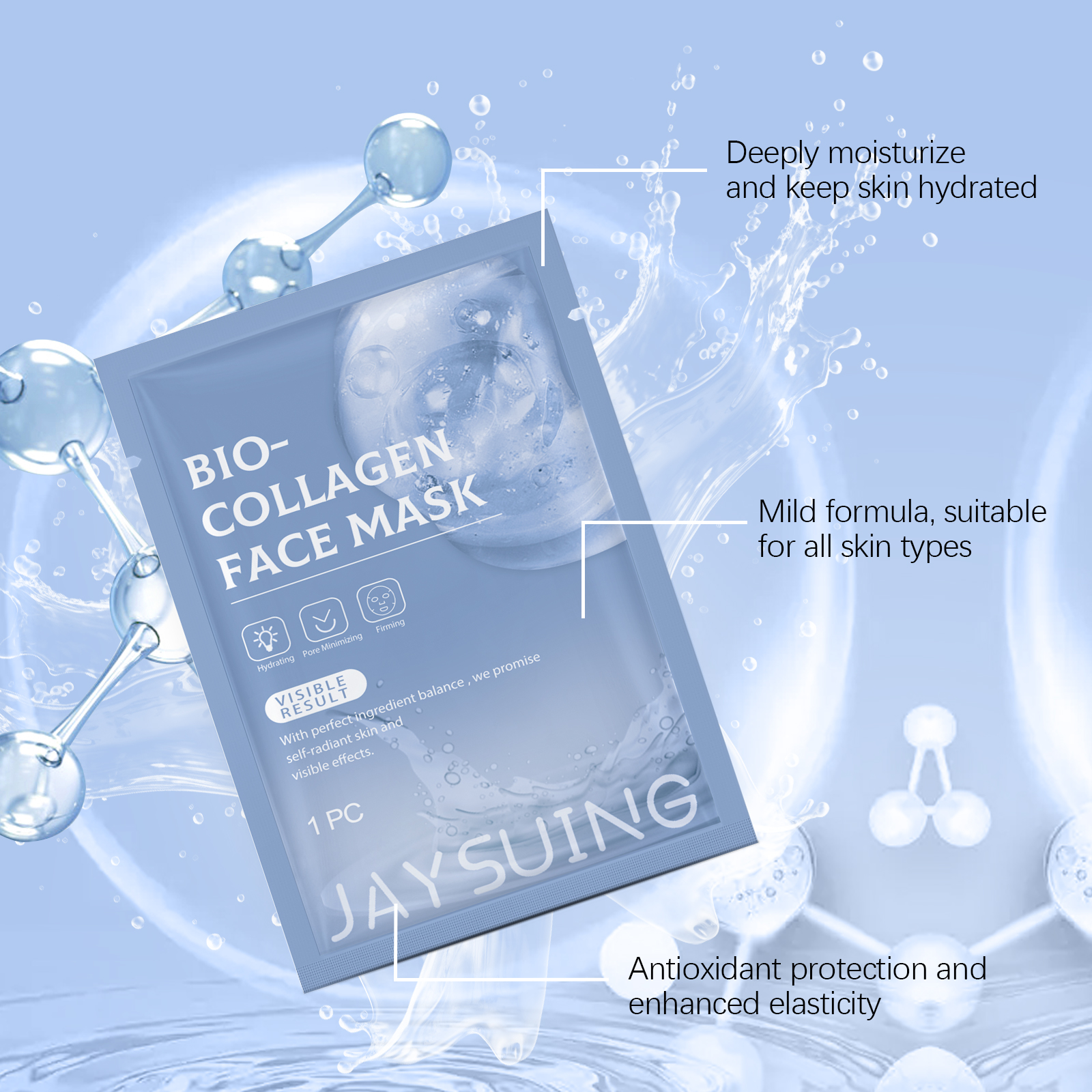 (1 PC) Bio Collagen Face Mask Fades Fine Lines Hydrating Moisturizing Firming Brighten Shrink Pores Rejuvenation Hyaluronic Acid Wrapping Mask Korean