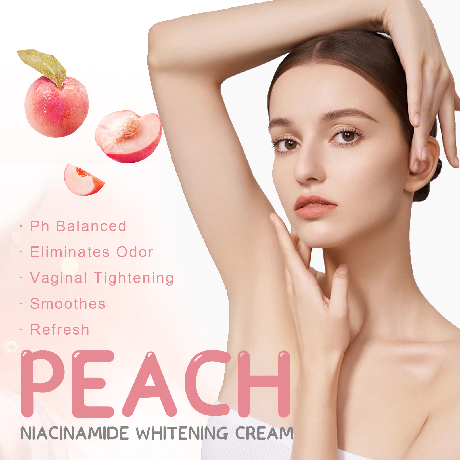 EELHOE Nicotinamide Peach Body Cream Brightening Moisturizing Lotion Smoothing Hydrating Odor Remover Whitening Body Skin Care Cream 50g