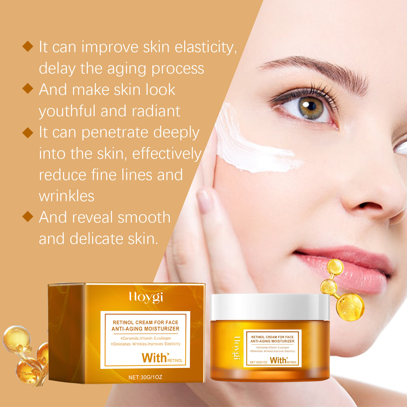 HOYGI Retinol Facial Moisturizer Repairing Facial Skin Nourishing Anti Wrinkle Dark Spot Removal Fade Fine Lines Korean Skincare Anti Freckle Face Cream 30g