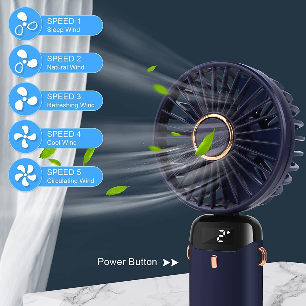 Portable Handheld Fan with Digital Display (Blue)