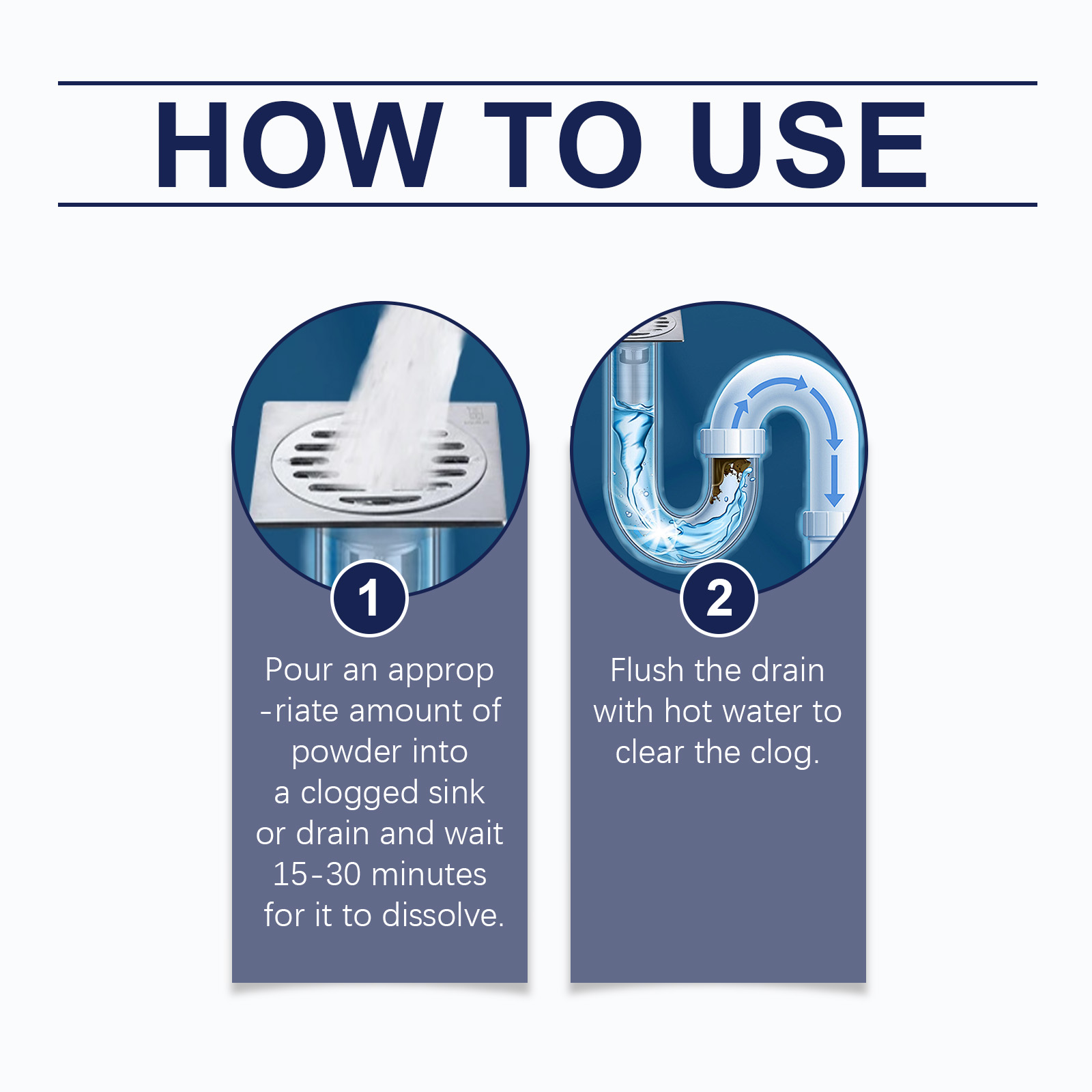 Drain Opener Powder Powerful Unclogger for Bathroom Kitchen Drains Dissolves Hair Grease Food Waste Cleans Pipes Odors ﻿