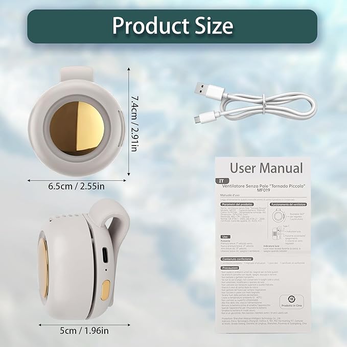 (White) Mini Clip Fans Hanging Waist Neck Fan Girl Electric Air Cooling Fan 900mah USB Leafless Fan 3 Speeds Portable Cooler Air