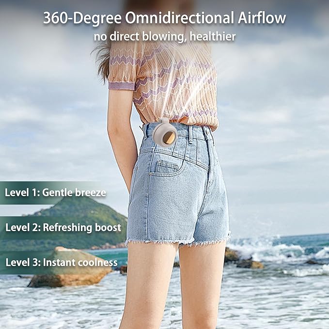 (White) Mini Clip Fans Hanging Waist Neck Fan Girl Electric Air Cooling Fan 900mah USB Leafless Fan 3 Speeds Portable Cooler Air