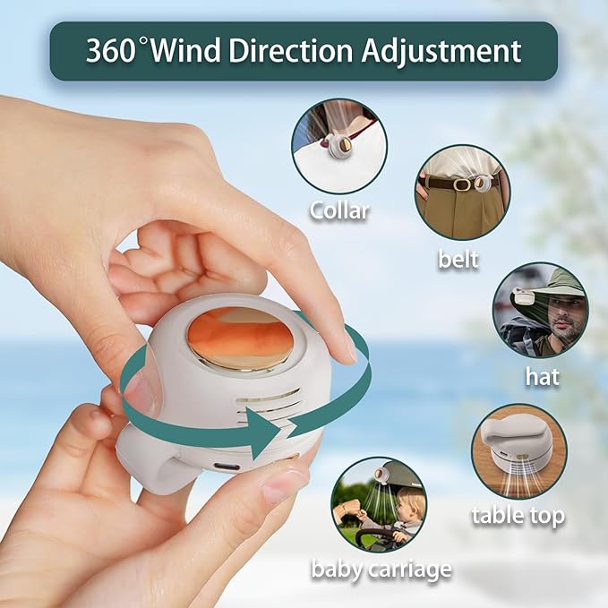(White) Mini Clip Fans Hanging Waist Neck Fan Girl Electric Air Cooling Fan 900mah USB Leafless Fan 3 Speeds Portable Cooler Air