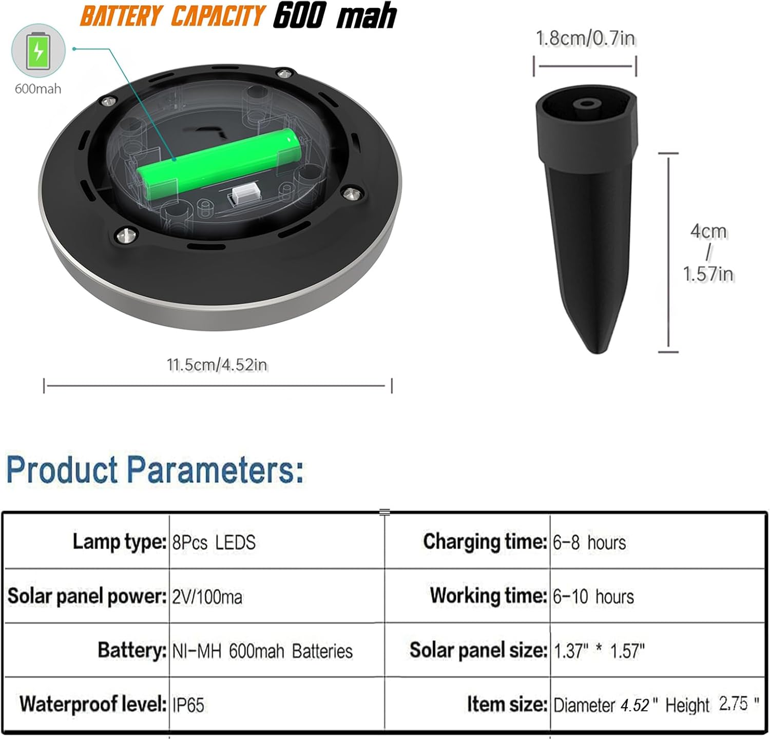 (White) Solar Lights Outdoor Garden,600mAh Solar Ground Lights 8 LED Solar Disk Lights for Garden Lawn Pathway Yard Landscape Walkway 8PCS 