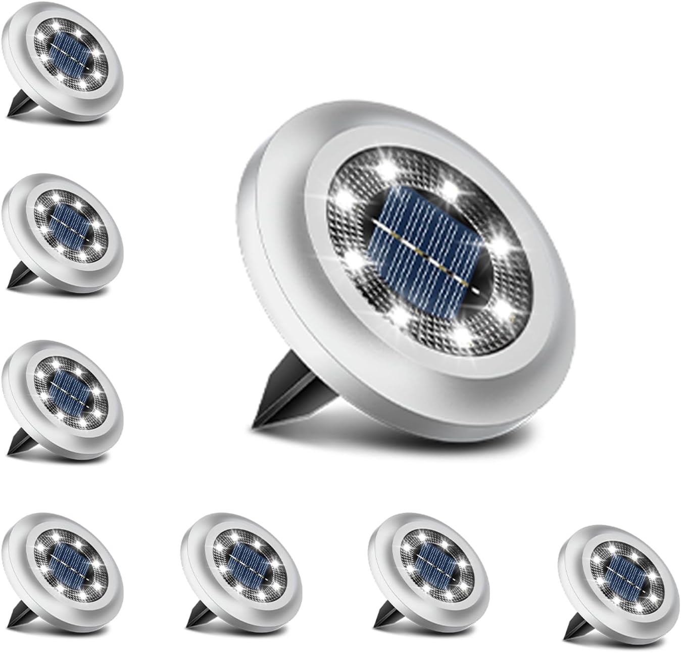 Solar Lights Outdoor Garden,600mAh Solar Ground Lights 8 LED Solar Disk Lights for Garden Lawn Pathway Yard Landscape Walkway 8PCS 