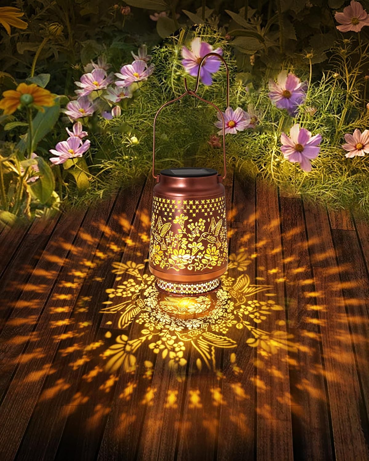 (Sunflower with Butterfly) Birthday Gifts for Women Mum, Hummingbird Solar Lanterns Garden Ornaments Outdoor, Hummingbird Gifts Presents for Mum Nan Her, Metal Hanging Garden Lights