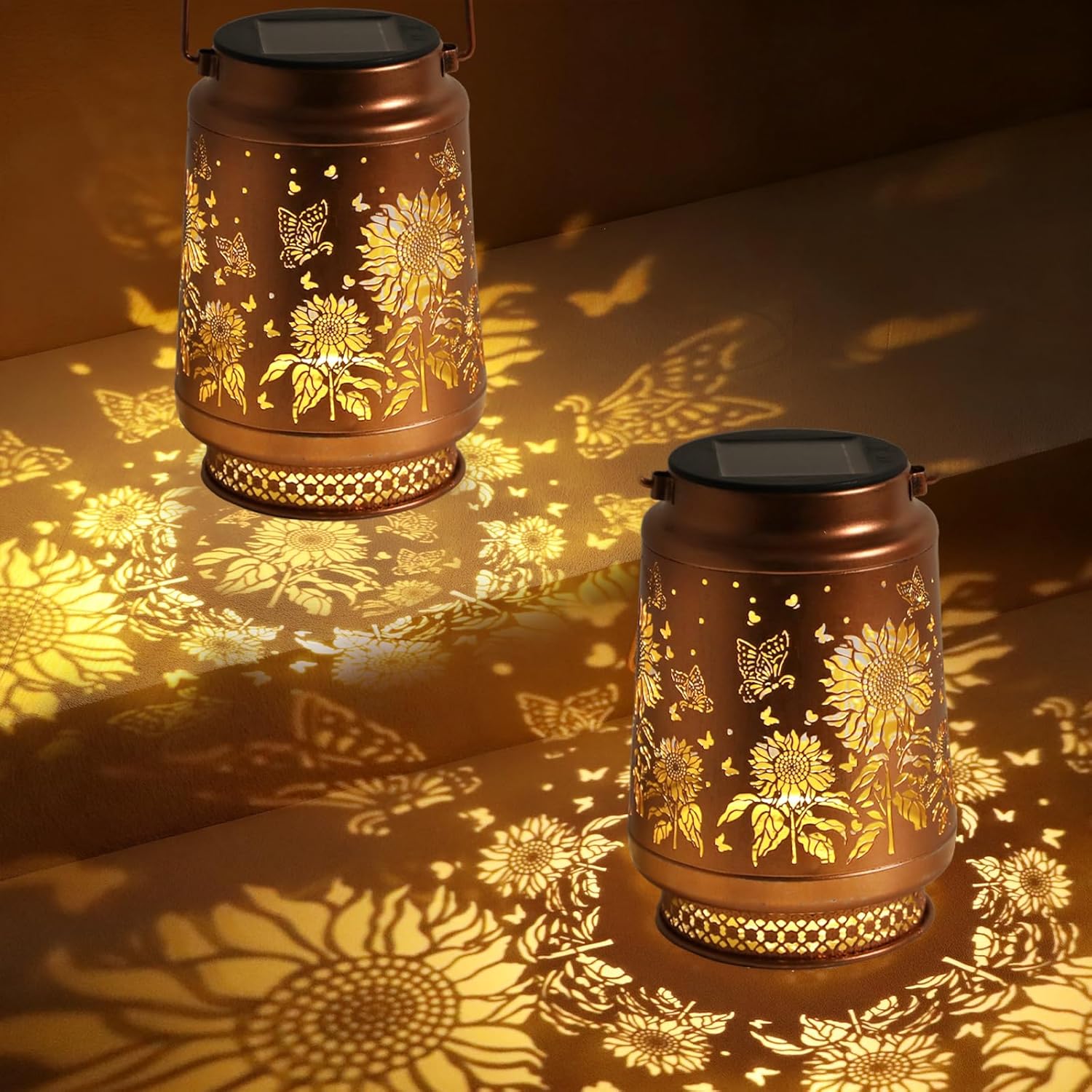 (Sunflower with Butterfly) Birthday Gifts for Women Mum, Hummingbird Solar Lanterns Garden Ornaments Outdoor, Hummingbird Gifts Presents for Mum Nan Her, Metal Hanging Garden Lights