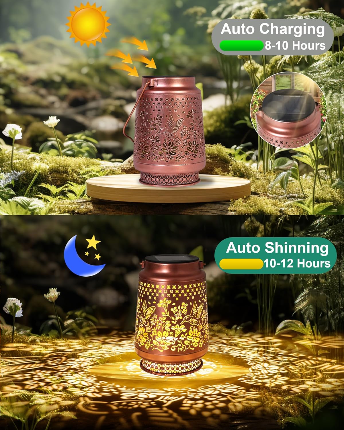 (Sunflower with Butterfly) Birthday Gifts for Women Mum, Hummingbird Solar Lanterns Garden Ornaments Outdoor, Hummingbird Gifts Presents for Mum Nan Her, Metal Hanging Garden Lights
