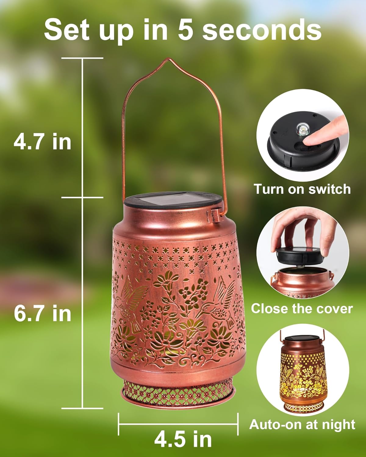 (Sunflower with Butterfly) Birthday Gifts for Women Mum, Hummingbird Solar Lanterns Garden Ornaments Outdoor, Hummingbird Gifts Presents for Mum Nan Her, Metal Hanging Garden Lights