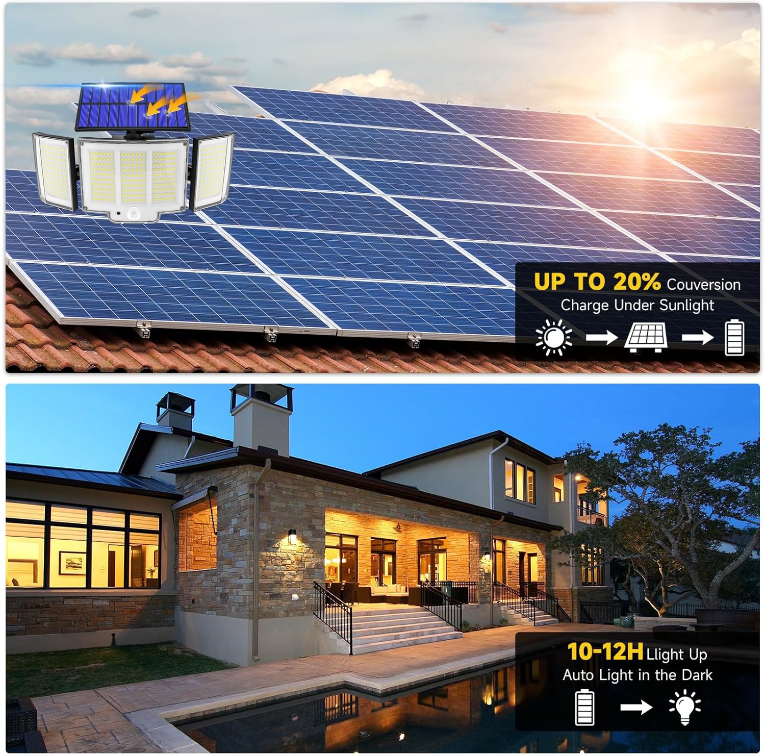 2 Pack 348LED Solar Lights Outdoor Garden 2000LM IP65 3 Modes Solar Security Lights Outdoor Motion Sensor Outdoor Wall Lights Wireless Solar Wall Lights Outdoor