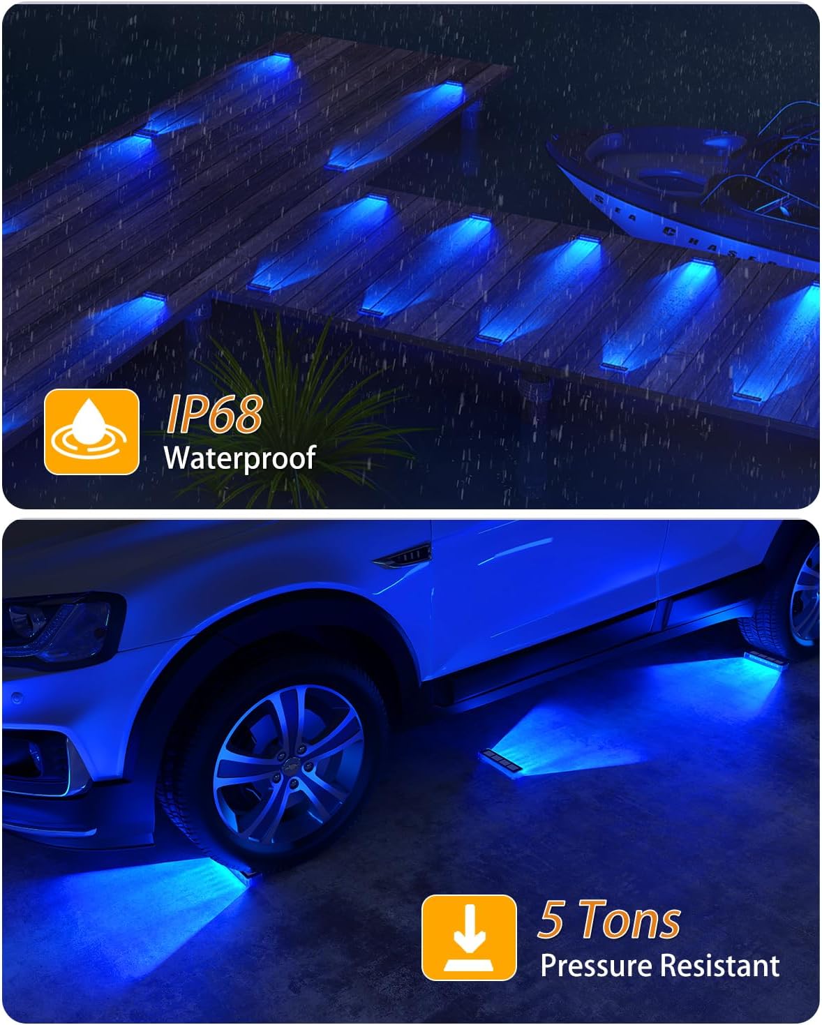 (Blue) Solar Lights Outdoor Garden 4-Pack Solar Lights Outdoor Waterproof Decking Light 1000mAh Battery 8-10H Auto Lighting Step Light Solar Powered for Dock Steps 