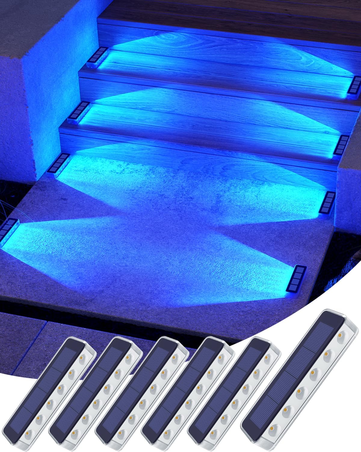 (Blue) Solar Lights Outdoor Garden 4-Pack Solar Lights Outdoor Waterproof Decking Light 1000mAh Battery 8-10H Auto Lighting Step Light Solar Powered for Dock Steps 