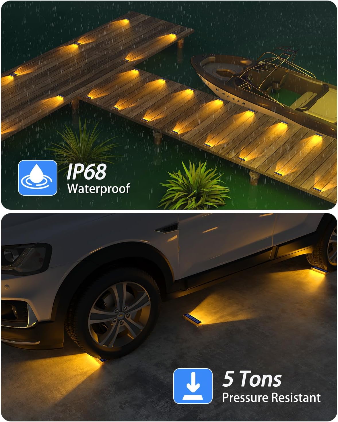 (Blue) Solar Lights Outdoor Garden 4-Pack Solar Lights Outdoor Waterproof Decking Light 1000mAh Battery 8-10H Auto Lighting Step Light Solar Powered for Dock Steps 