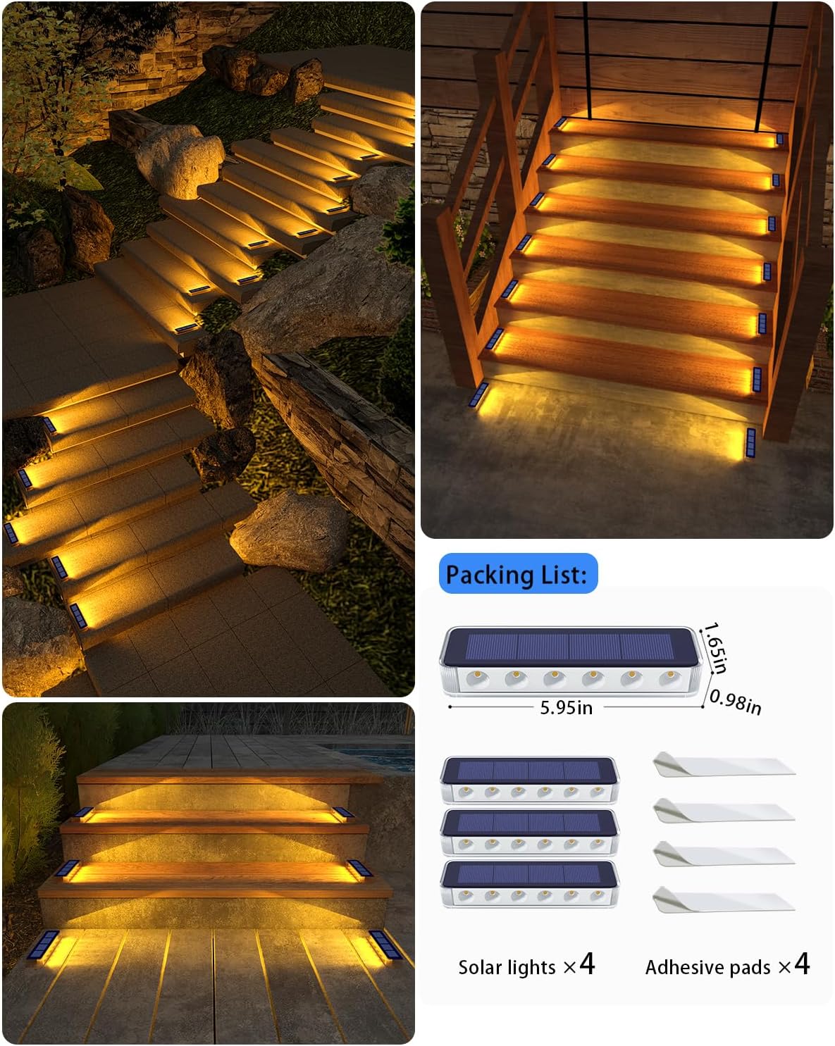 (Blue) Solar Lights Outdoor Garden 4-Pack Solar Lights Outdoor Waterproof Decking Light 1000mAh Battery 8-10H Auto Lighting Step Light Solar Powered for Dock Steps 