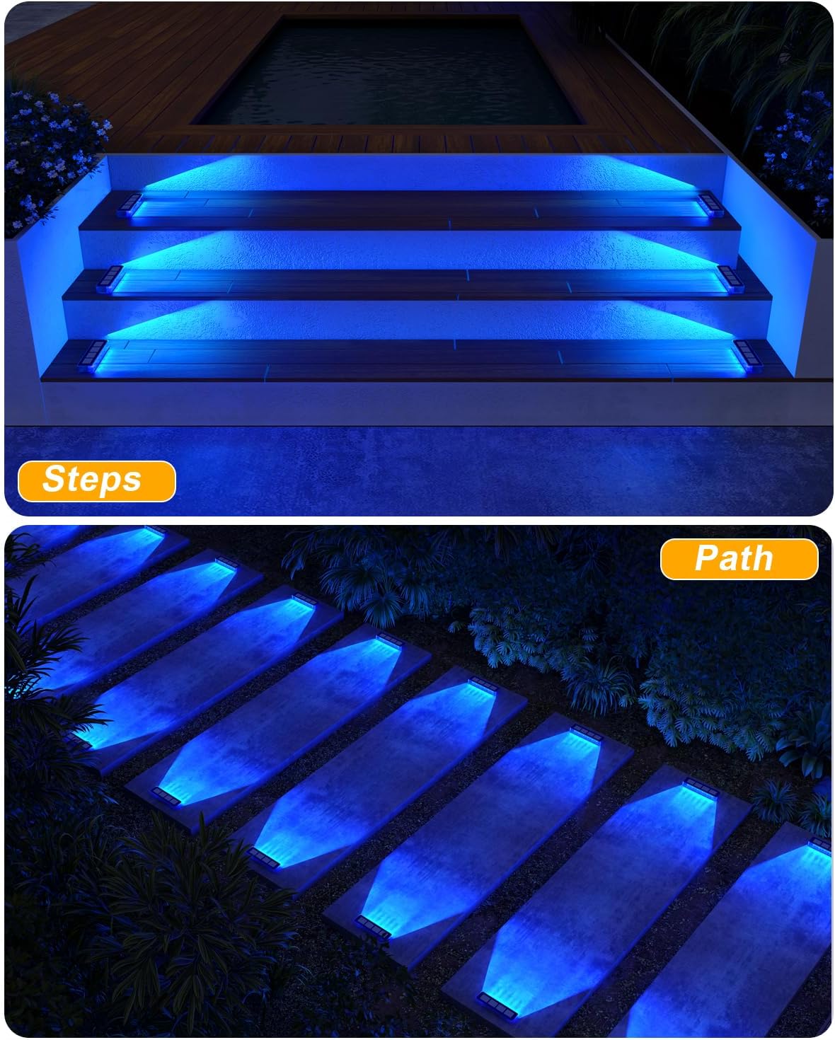 (Blue) Solar Lights Outdoor Garden 4-Pack Solar Lights Outdoor Waterproof Decking Light 1000mAh Battery 8-10H Auto Lighting Step Light Solar Powered for Dock Steps 