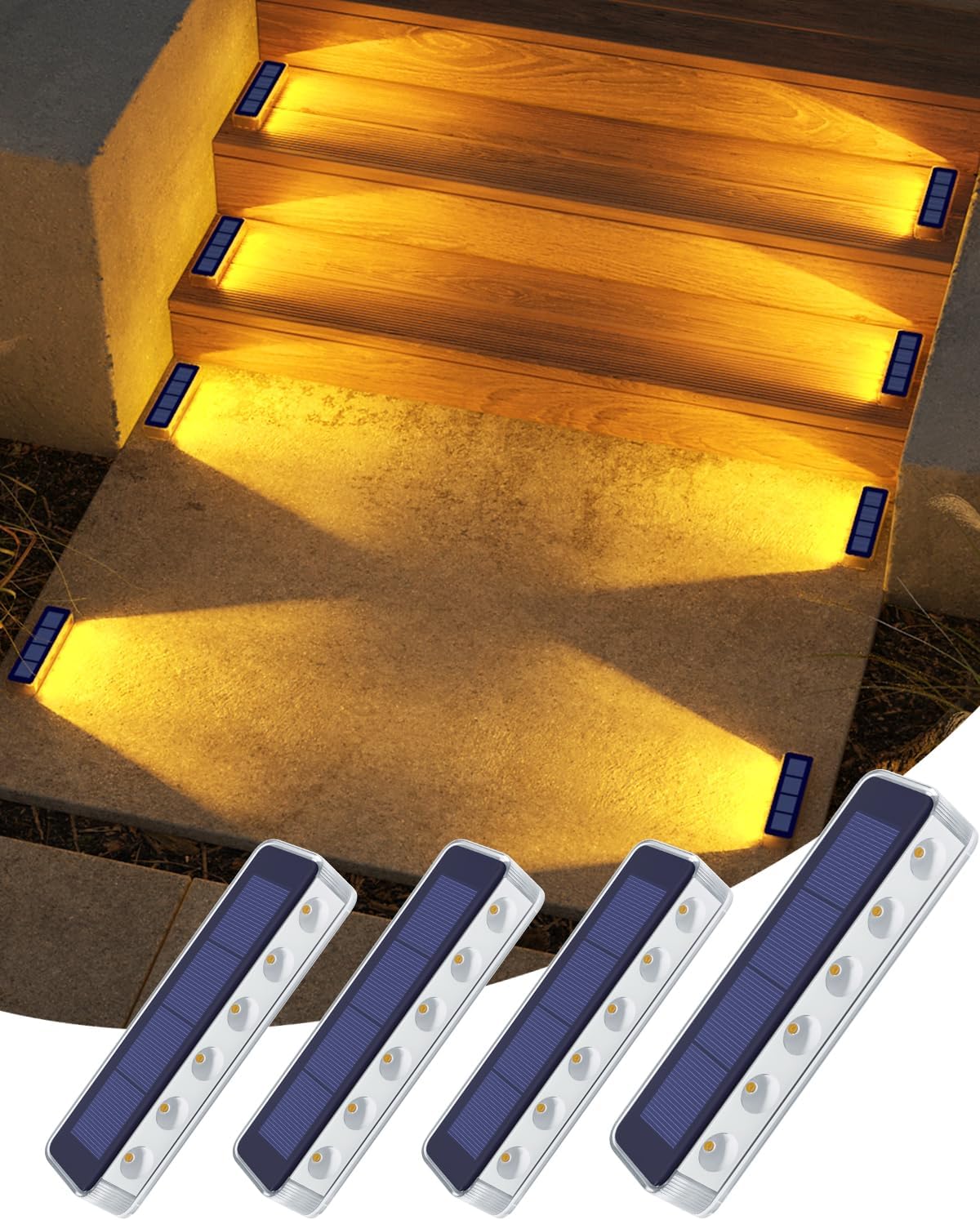 (Blue) Solar Lights Outdoor Garden 4-Pack Solar Lights Outdoor Waterproof Decking Light 1000mAh Battery 8-10H Auto Lighting Step Light Solar Powered for Dock Steps 