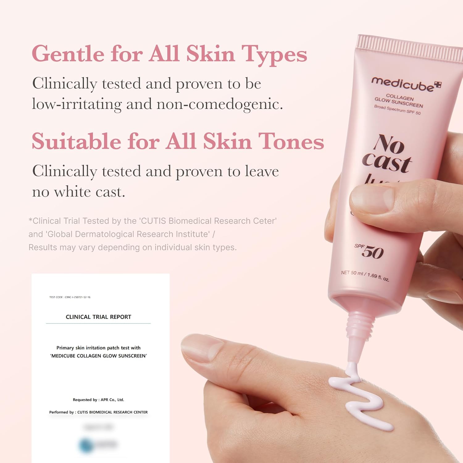 medicube No Cast Just Glow Collagen Sunscreen SPF 50 Broad Spectrum Face Sunscreen Lightweight  Hydrating Formula Peptide Cica for Soothing Glow Korean Skincare