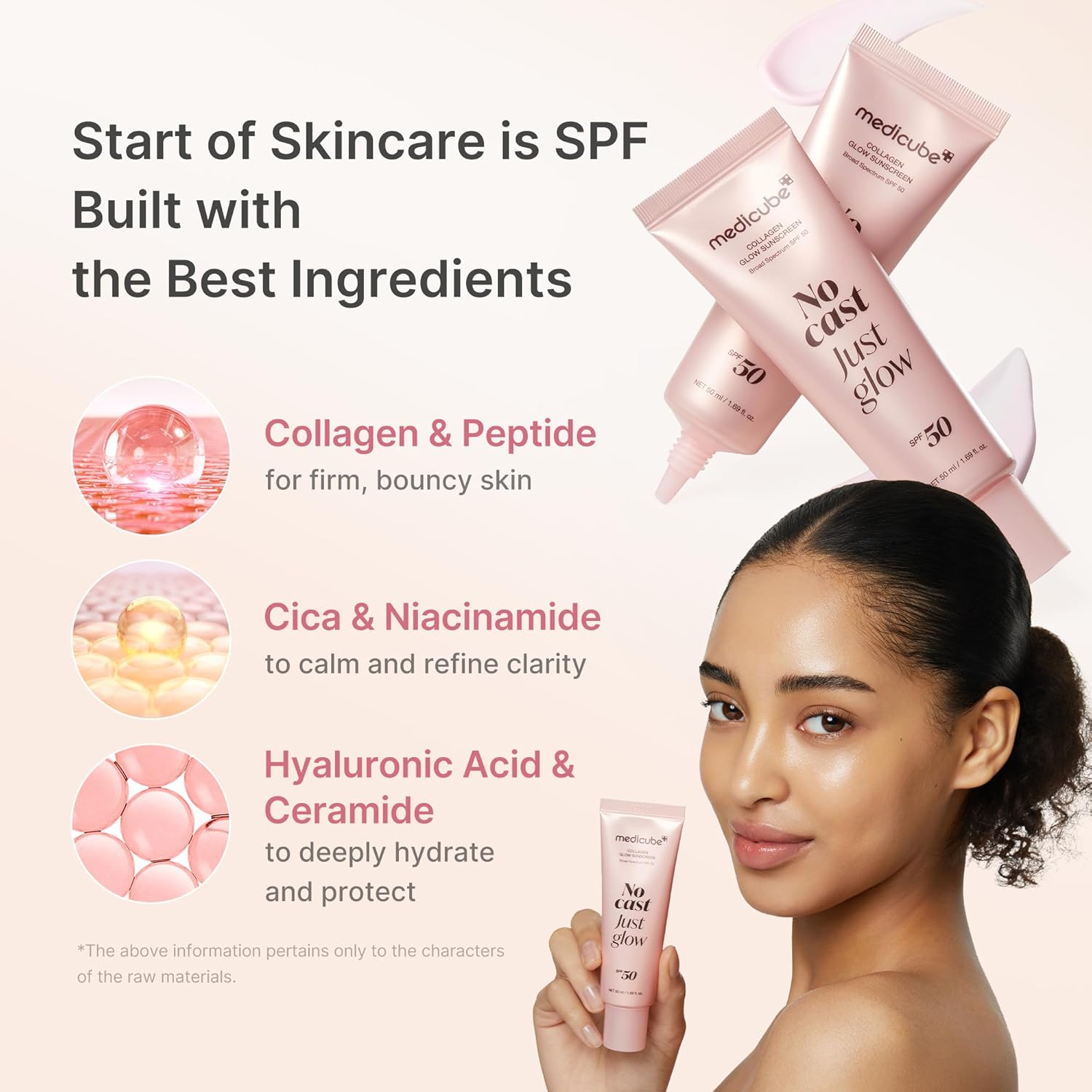 medicube No Cast Just Glow Collagen Sunscreen SPF 50 Broad Spectrum Face Sunscreen Lightweight  Hydrating Formula Peptide Cica for Soothing Glow Korean Skincare