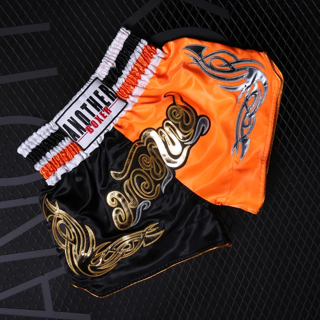 Muay Thai Boxing Shorts for Men Women Kids Embroidered Satin Pants for Kickboxing MMA Fight Training