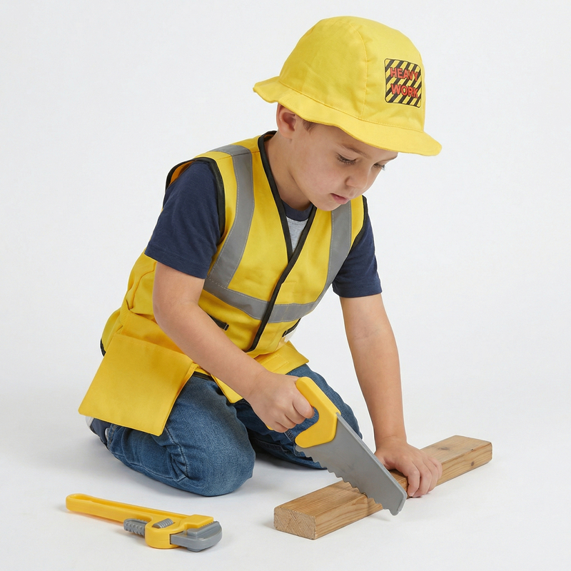  Kids Construction Worker Costume Yellow Vest and Hat, Perfect for Child Birthday Parties Halloween Worker Costume Cosplay Gift