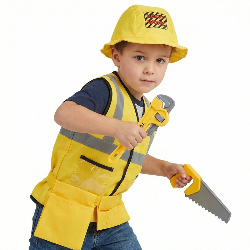  Kids Construction Worker Costume Yellow Vest and Hat, Perfect for Child Birthday Parties Halloween Worker Costume Cosplay Gift