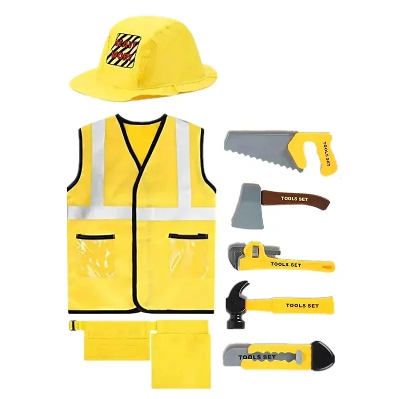  Kids Construction Worker Costume Yellow Vest and Hat, Perfect for Child Birthday Parties Halloween Worker Costume Cosplay Gift