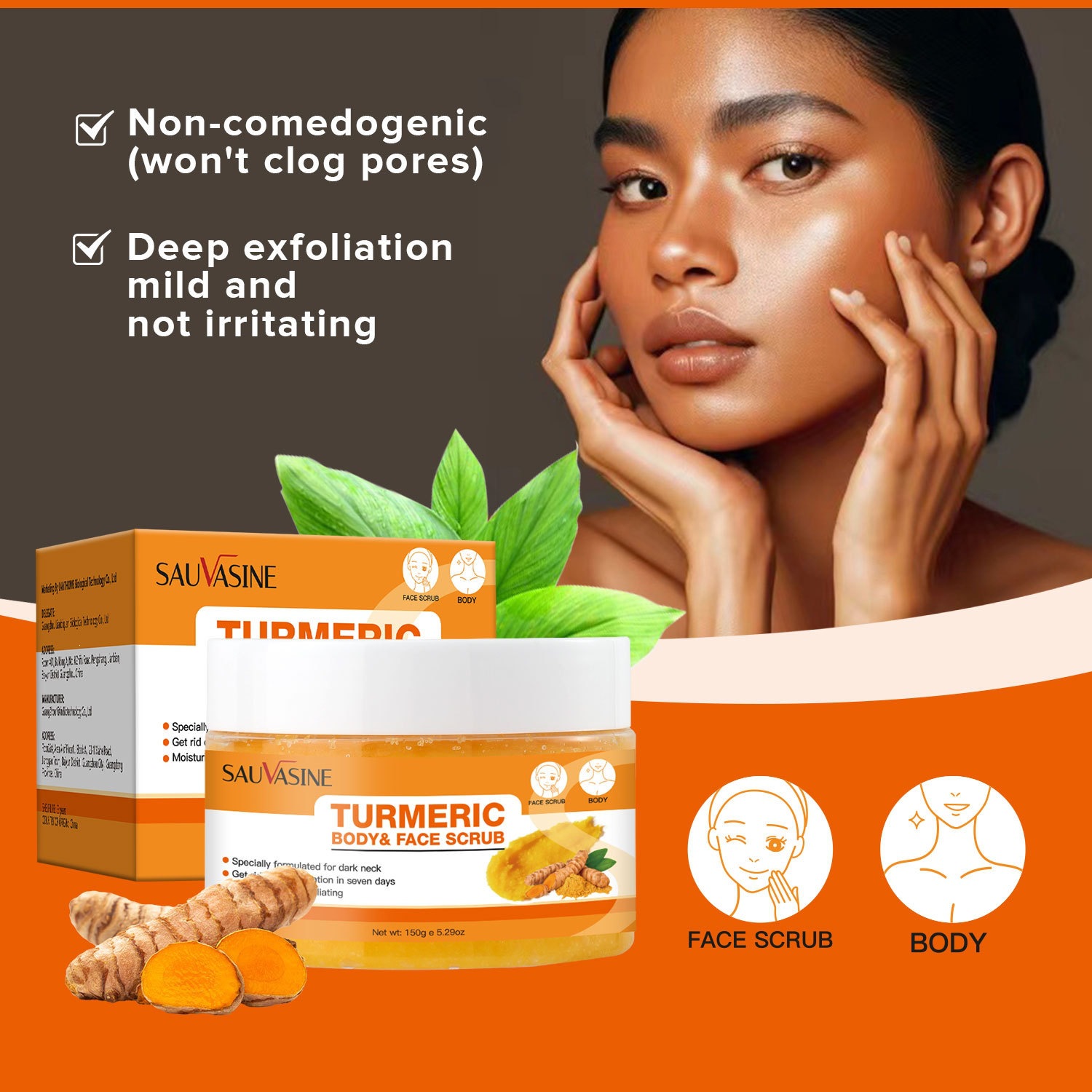 Sauvasine Turmeric Neck Scrub For Exfoliating Smoothing And Brightening Neck Area Gentle Polishing Cream 150g