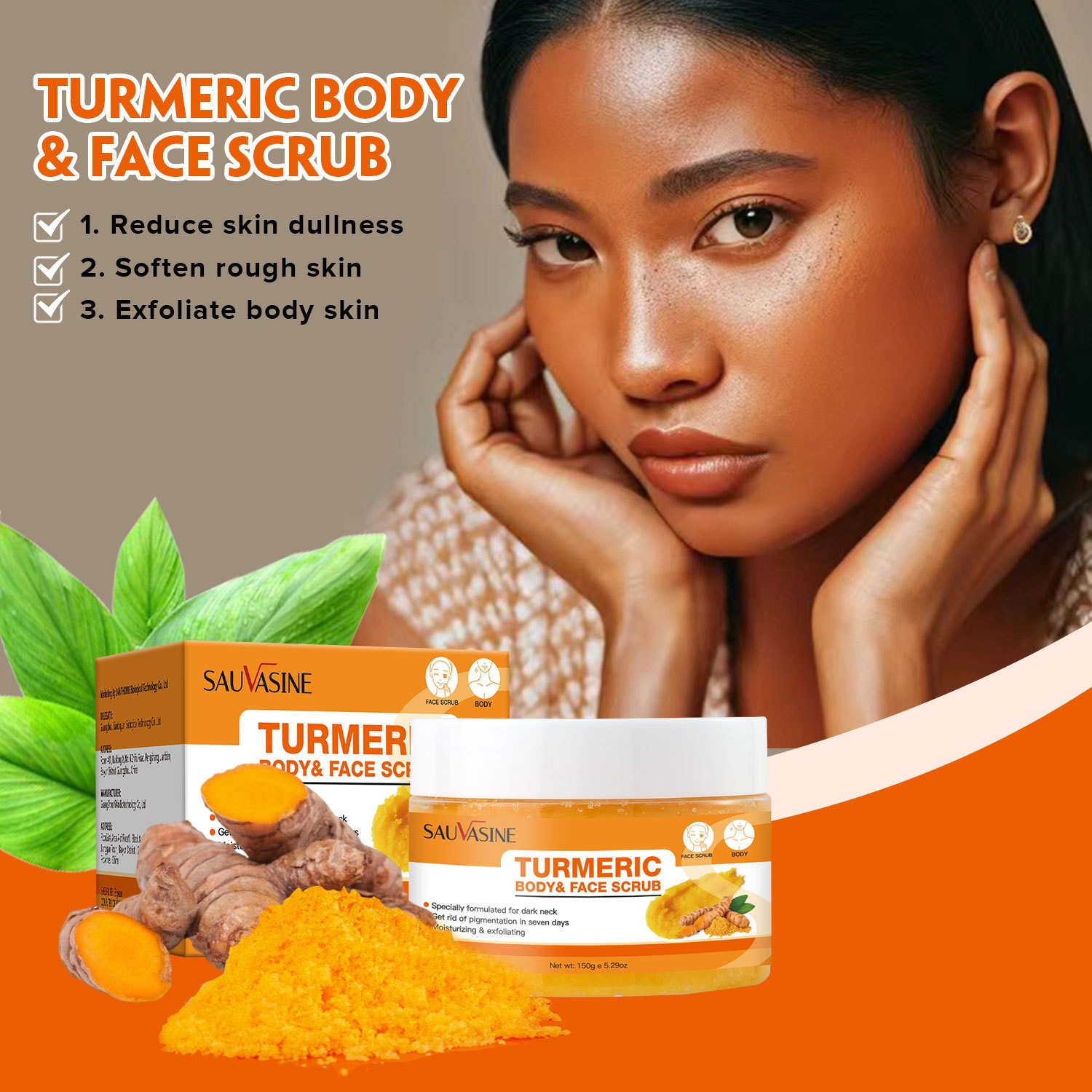 Sauvasine Turmeric Neck Scrub For Exfoliating Smoothing And Brightening Neck Area Gentle Polishing Cream 150g