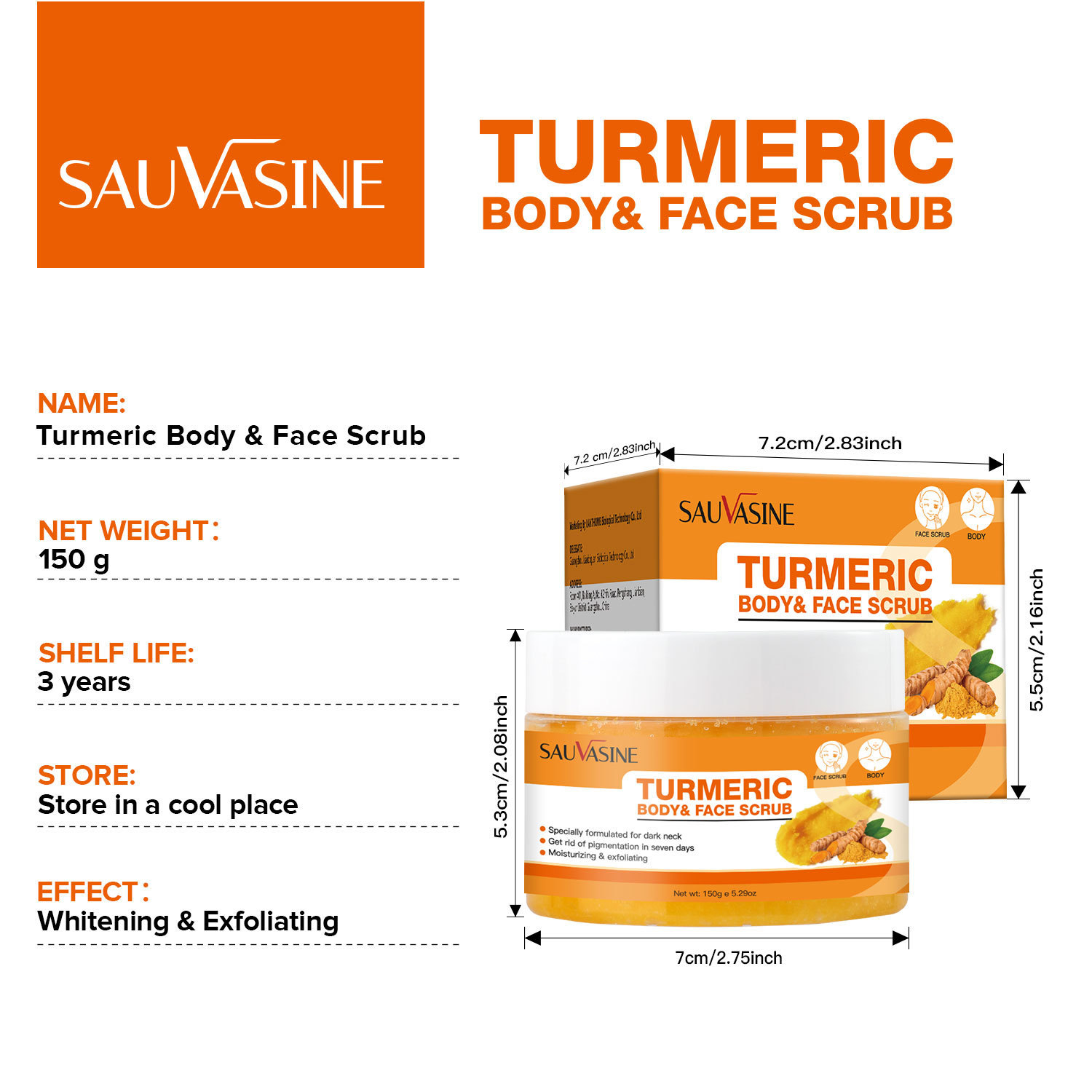 Sauvasine Turmeric Neck Scrub For Exfoliating Smoothing And Brightening Neck Area Gentle Polishing Cream 150g